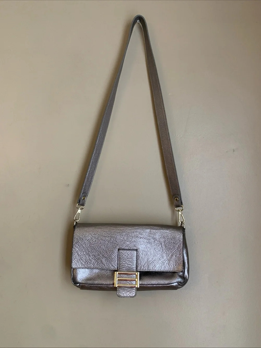 Divina Firenze Bag Purse shoulder/Crossbody Leather Silver Evening made in Italy - Picture 1 of 14